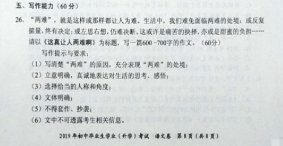 2019年贵州贵阳中考作文例文|2019年贵州贵阳中考作文题目：这真让人两难啊