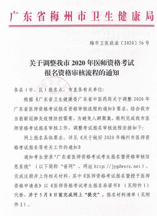 2020��㶫÷����ҽʦ�ʸ��Ա����ʸ�������̵���֪ͨ