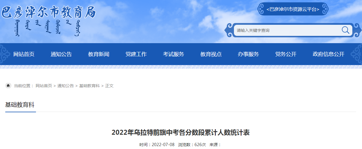 2022年内蒙古巴彦淖尔乌拉特前旗中考各分数段累计人数统计表 2022年内蒙古巴彦淖尔乌拉特前旗中考各分数段累计人数统计表中考各分数段累计人数统计表