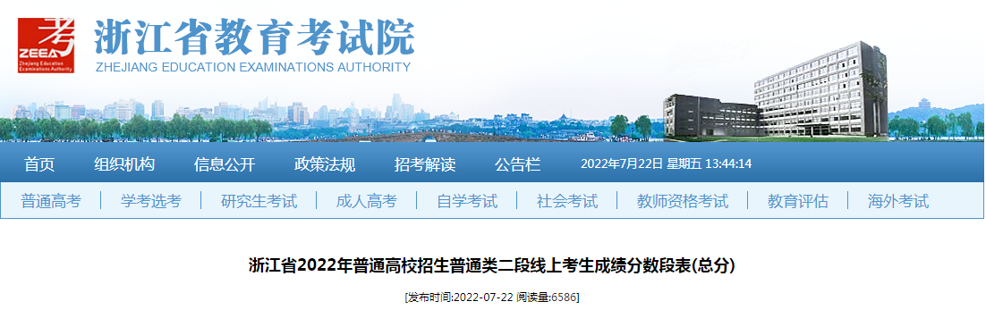 浙江省2022年普通高校招生普通类二段线上考生成绩分数段表(总分) 浙江省2022年普通高校招生普通类二段线上考生成绩分数段表(总分)