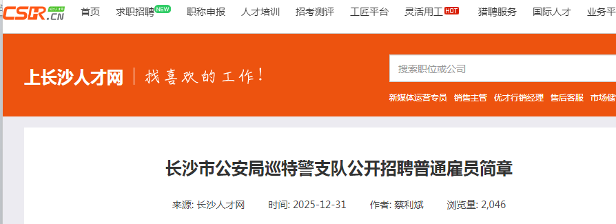 2025���ϳ�ɳ�й�����Ѳ�ؾ�֧�ӹ�����Ƹ��ͨ��Ա13�˼���