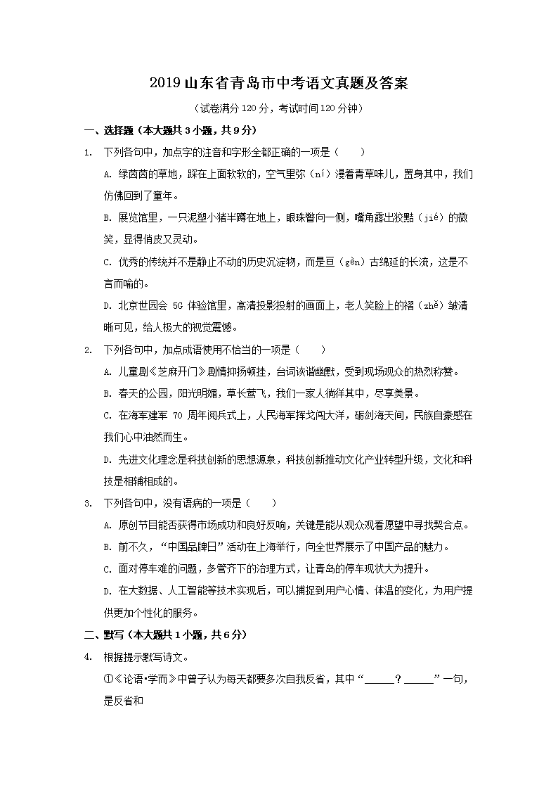 2019ɽ��ʡ�ൺ���п��������⼰��