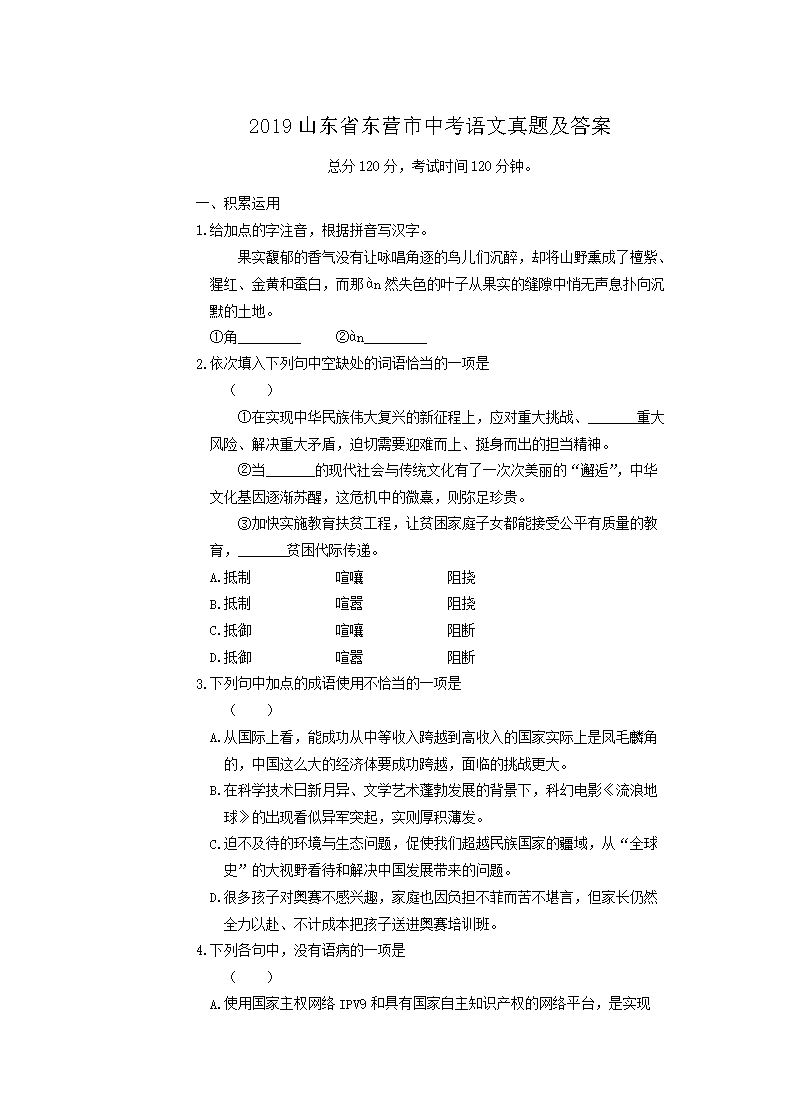2019ɽ��ʡ��Ӫ���п��������⼰��