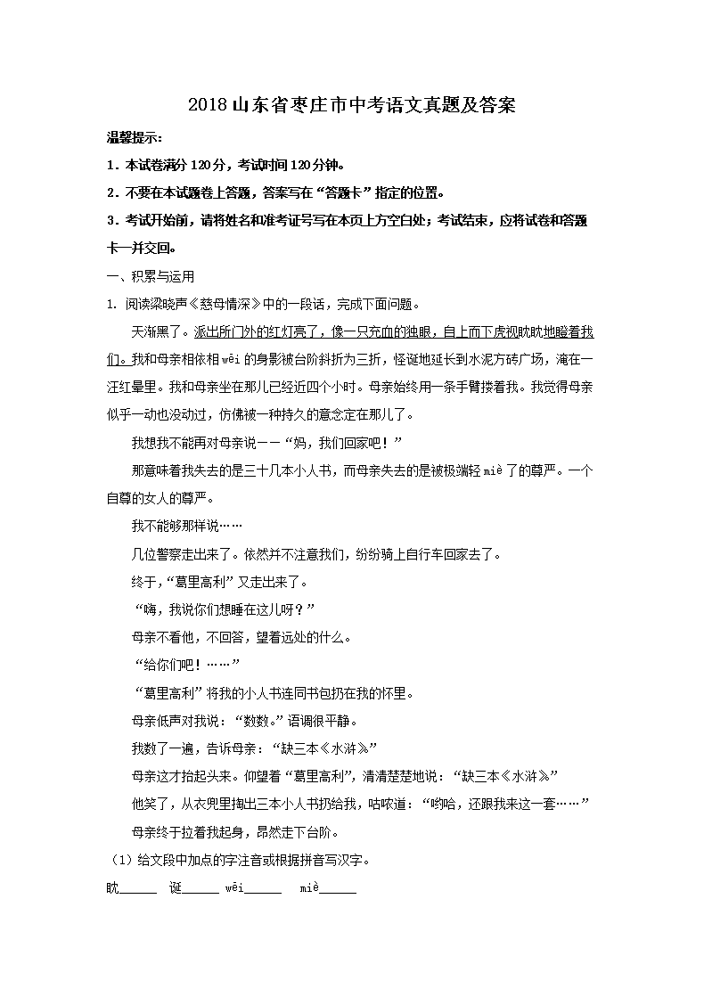 2018ɽ��ʡ��ׯ���п��������⼰��