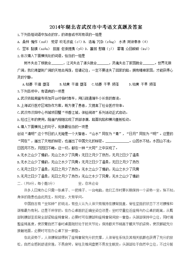 2014�����ʡ�人���п��������⼰��
