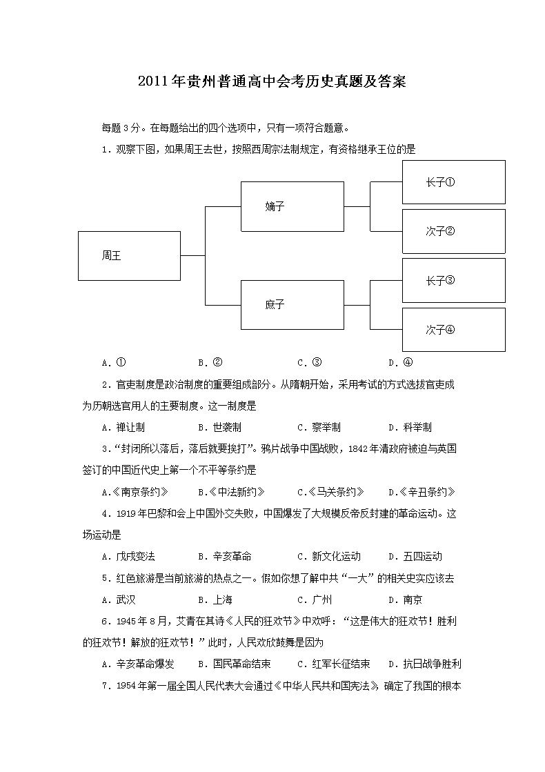 2011�������ͨ���лῼ��ʷ���⼰��(Word��)