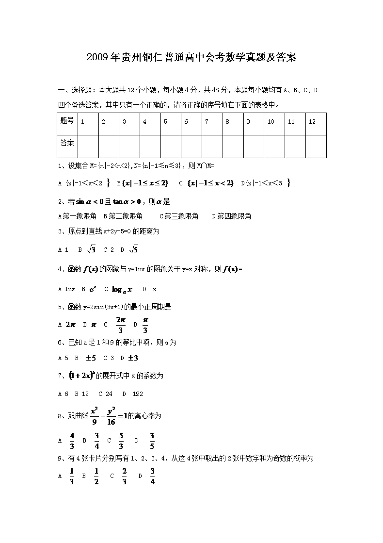 2009�����ͭ����ͨ���лῼ��ѧ���⼰��(Word��)