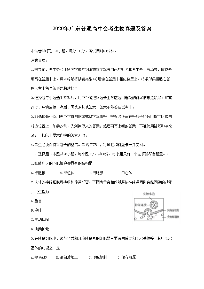 2020��㶫��ͨ���лῼ�������⼰��(Word��)