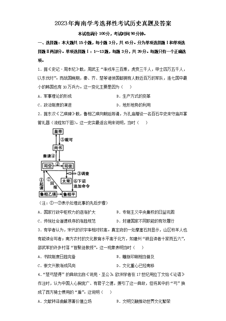 2023�꺣��ѧ��ѡ���Կ�����ʷ���⼰��(Word��)