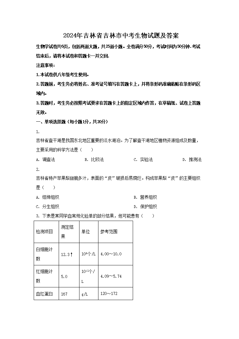 2024�꼪��ʡ�������п��������⼰��(Word��)