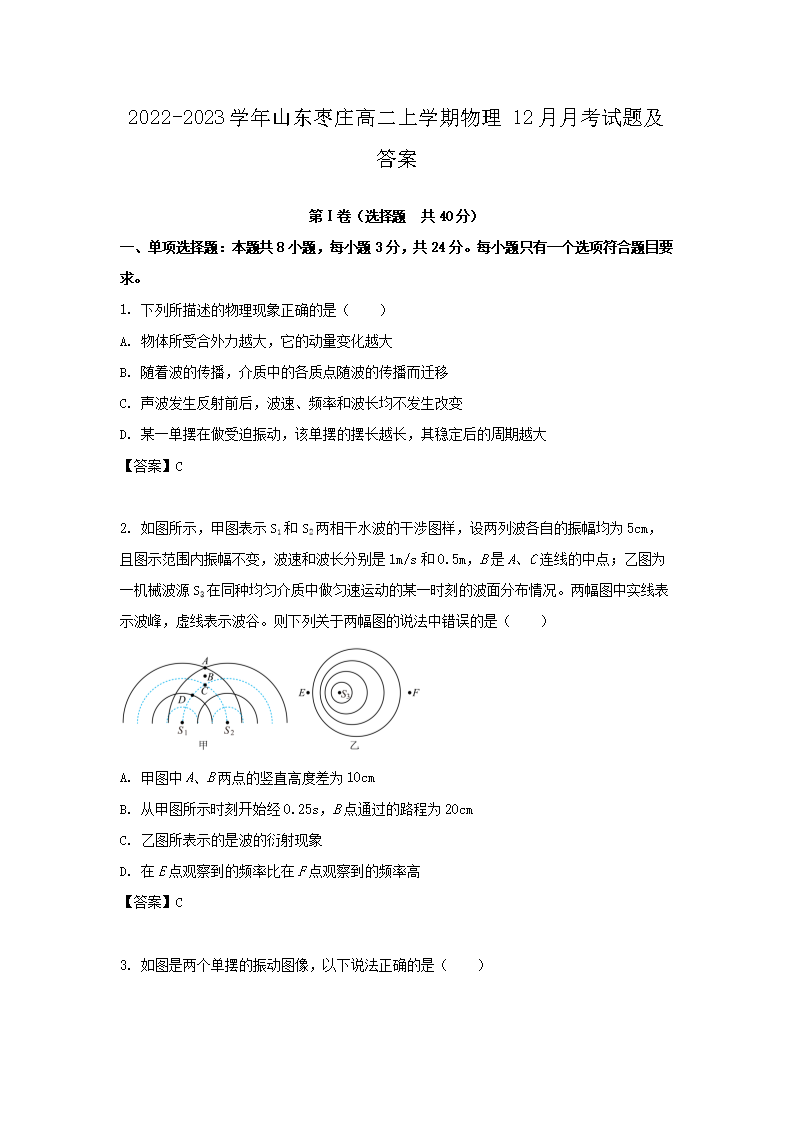 2022-2023ѧ��ɽ����ׯ�߶���ѧ������12���¿����⼰��(Word��)