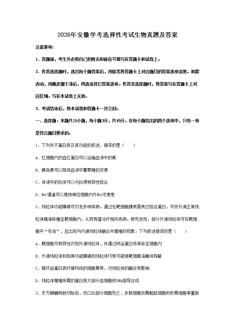 2026�갲��ѧ��ѡ���Կ����������⼰��(Word��)